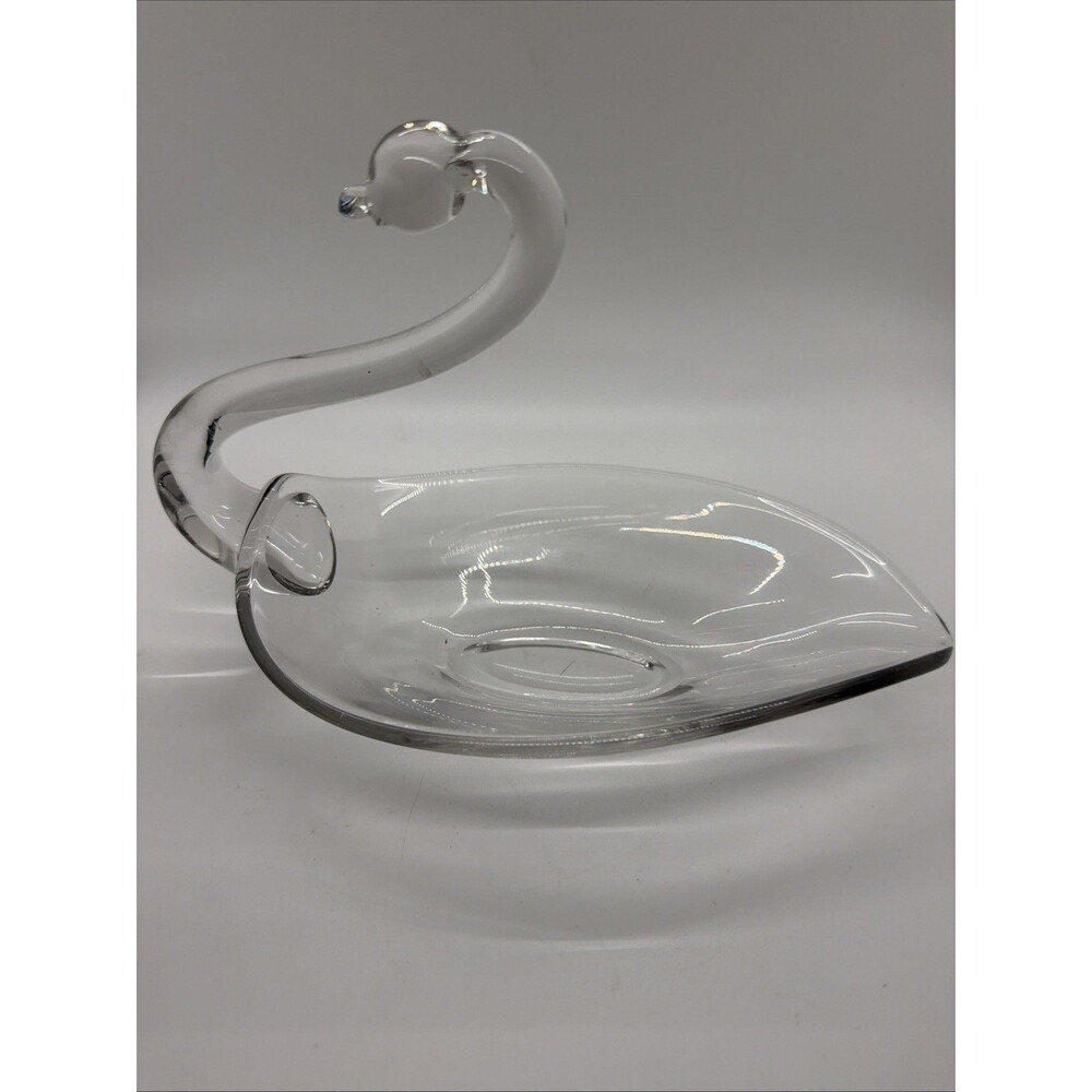 Vintage clear glass swan, Tiffin Duncan & Miller 1950s 6" Candy Nut Dish Bowl